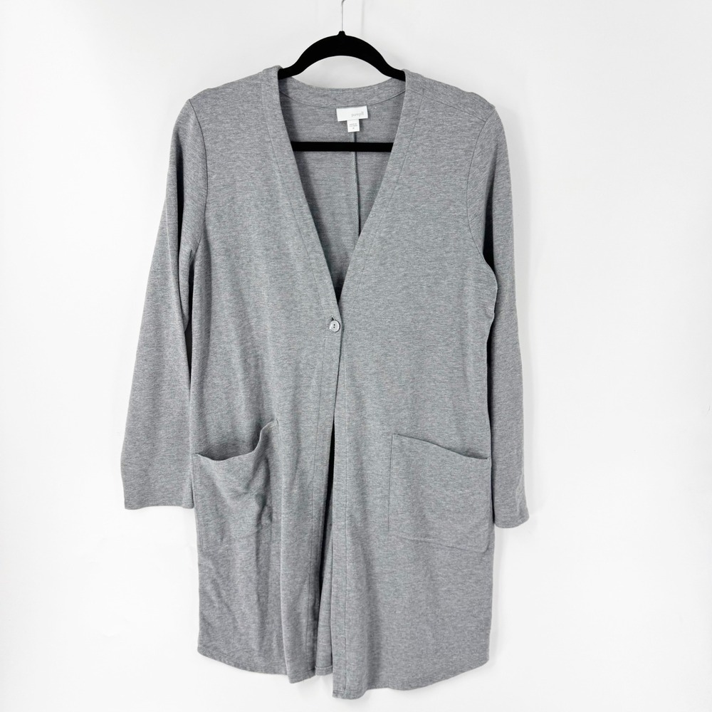 Pure Jill J. Jill Gray Longline Cardigan Sweater Single Button Pocket Size M